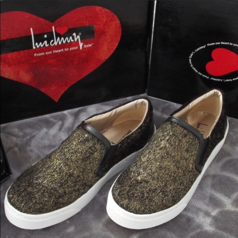 Luichiny VanKay Faux Fur Metallic Gold Sneakers